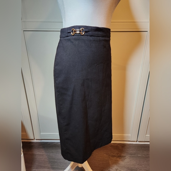 Black Pencil Skirt with Gold Metal Detail at Waist - Picture 4 of 7
